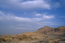 General view of the village with the Tombs Of The Nobles on the hills behind Gurna