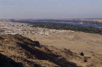 View form hillside over Nubian village on the bank of the Nile