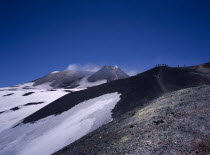 Visitors viewing the main summit cone on the South side of the volcano.