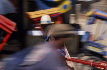 Rickshaw drivers in motion blur