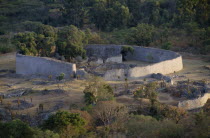 Elevated view over circular enclosure in ancient ruined city  thought to be 12th Century AD.