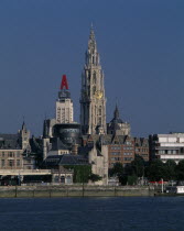 Cathedral of Notre Dame from across the River Scheldt with the Torengebouw and Steen Castle.Cathedral of Our LadyRiver Schelde