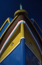 Detail of colourful Luzzu boat with watchful eye.Colorful