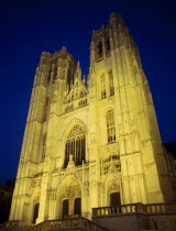 The Saint Michael  Saints Michel  and Gudule Cathedral illuminated at night.