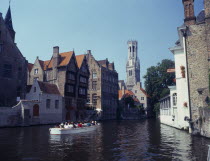 Rozenhoedkaai and Belfry  boat trip on the canal.bell tower Flemish Region