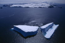 Aerial view of icebergs off  the island