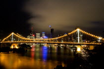 The Story Bridge - Brisbane CBD Behind and Lightening StormCentral Business District Antipodean Aussie Australian Oceania Oz Storey