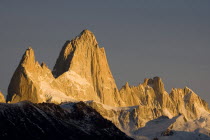 Sunrise over Fitzroy mountain .Trek from Glacier Chico  Chile  to El Chalten  Argentina