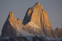 Sunrise over Fitzroy mountain .Trek from Glacier Chico  Chile  to El Chalten  Argentina