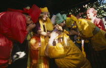 Sect of Spirit Worshippers at prayer and receiving blessing.animist