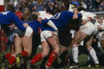 Rugby scrum  St Helens  Merseyside.