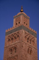 Koutoubia Mosque.  Part view of minaret.Marrakesh Moslem Marrakesh Moslem Marrakech Muslim