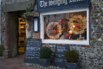 Cafe with window decorated for Christmas.Great Britain UK United Kingdom British Isles Xmas