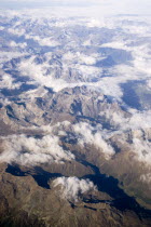 Aerial view of the foothills of The Alps in northern Italy during the summer