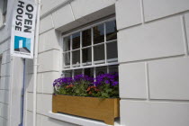 Open house for Brighton fesitval  with colourful flowers in window boxes.Colorful Great Britain United Kingdom