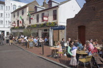 People sat outside Donatello s Italian restaurant in Brighton Place  The LanesGreat Britain United Kingdom