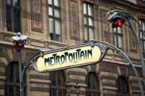 The Art Nouveau Metropolitain sign at the Palais Royale Musee du Louvre metro station beside the Louvre Museum in Place du Palais RoyaleEuropean French Western Europe