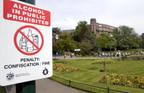 Sign in The Lower Pleasure Gardens prohibiting alcohol in publi