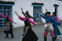 Tibetan dancers in traditional costume.