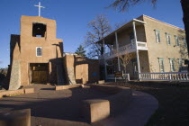 The San Miguel Mission church built in the adobe style