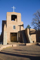 The San Miguel Mission church built in the adobe style