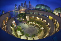 City view at dusk from the roof top promenade of  the Esplanade. Theatres on the Bay.SingaporeAsiatravelarchitectureskylineskyscrapertwilightfish-eyeEsplanade - Theatres on the Bay Asian Sin...