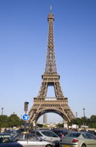 Traffic jam in the Place de Varsovie in front of the Pont DIenta bridge and the Eiffel TowerFrench Western Europe European