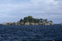 Lau Lagoon. View across the water toward the artificial island of Funafou.Black Islands Melanesia Melanesian Pacific Islands