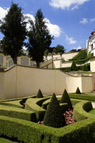 Trimmed box hedging and conifers at The Vrtba Gardens in the Little QuarterPraha Ceska Eastern Europe European