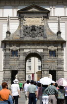 Tourists entering Prague Castle through the Matthias Gate in HradcanyPraha Ceska Eastern Europe European