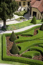 Trimmed box hedging with planting between and shaped shrubs in the Vrtba Gardens in the Little QuarterPraha Ceska Eastern Europe European