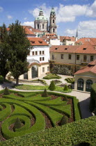 The Vrtba Gardens in the Little Quarter with the Baroque Church of St Nicholas beyondPraha Ceska Eastern Europe European Religion