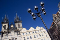 Lamp post in front of the Church of Our Lady before Tyn in the Old Town SquarePraha Ceska Eastern Europe European Religion