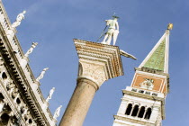 The Column of San Teodoro in the Piazzetta with the Campanile tower in Piazza San Marco beyond