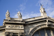 Statues on the facade of the Garre du Nord railway stationEuropean French Western Europe