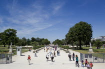 Tourists walk through the Jardin desTuileries towards the Champs ElyseesEuropean French Kids Western Europe