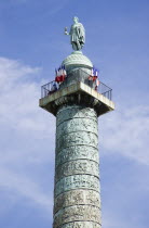 Monument to Naploeon in Place Vendome with statue of him on top of a pillar modelled on Trajans Column in RomeEuropean French Roma Western Europe