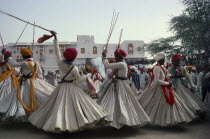 Men in traditional clothes performing dance for the Maharaja of Jodhpur in a Thakurs courtyard.Hindu caste Asia Asian Bharat Inde Indian Intiya Religion Religious Hinduism Hindus Hindu caste Asia As...