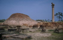 Ancient site with Ashoka pillar.Asia Asian Bharat Inde Indian Intiya Religion Religious History