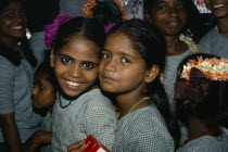 Portrait of two school girls  others behind.Asia Asian Bharat Inde Indian Intiya Kids Learning Lessons Teaching  Asia Asian Bharat Inde Indian Intiya Kids Learning Lessons Teaching