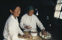 Making Buuz steamed minced lamb dumplings. booz Asia Asian Mongol Uls Mongolian