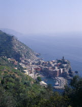 General view over the coast and port.Italia Italian Southern Europe European Scenic