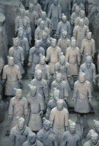 Soldier figures from the terracotta army created to guard the tomb of Emperor Shi Huangdi and dating from the 3rd century B.C.Asia Asian Chinese Chungkuo Gray History Jhongguo Zhonggu Grey Jhonggu