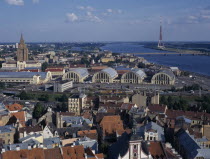 City skyline and the Daugava River. Baltic European Latvian Latvija Northern Europe