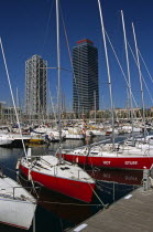 Port Olimpic  Yachts in marina  Hotel Arts and Torre Mapfre.TravelTourismHolidayVacationExploreRecreationLeisureSightseeingTouristAttractionTourPortOlimpicOlympicBarcelonaSpainSpanish...