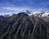 View left to right  Gabelhorn Ridge  Mattelhorn 3406metres   11154ft in the foreground Zinalrothorn 4224metres  13827ft   Schalihorn 3974metres  13014ft  European Schweiz Suisse Svizzera Swiss Wester...