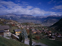 View over the rooftops of the village. South of Sion in the Rhone Valley.European Schweiz Suisse Svizzera Swiss Western Europe Wallis Polynesia Scenic Valais Many Islands Pacific Islands Polynesian