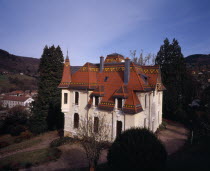 St Maurice sur Moselle. House with patterned roofEuropean French Western Europe