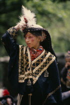 Young Kalash girl wearing traditional dress at the Chilimjusht Festival in BumburetAsia Asian Nepalese Classic Classical Historical Older Pakistani History Immature One individual Solo Lone Solitary