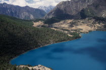 View over Pal Sentan Thasoon Chholing Monastery and Phoksumdo LakeAsia Asian Nepalese Scenic